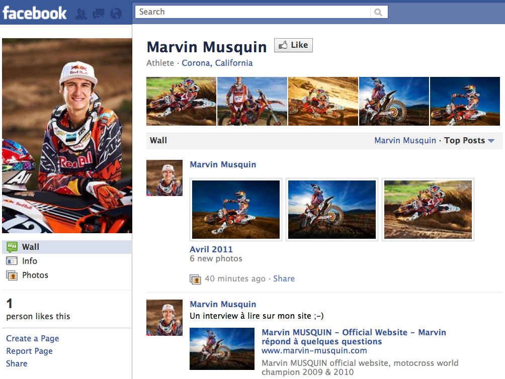 La page Facebook de Marvin