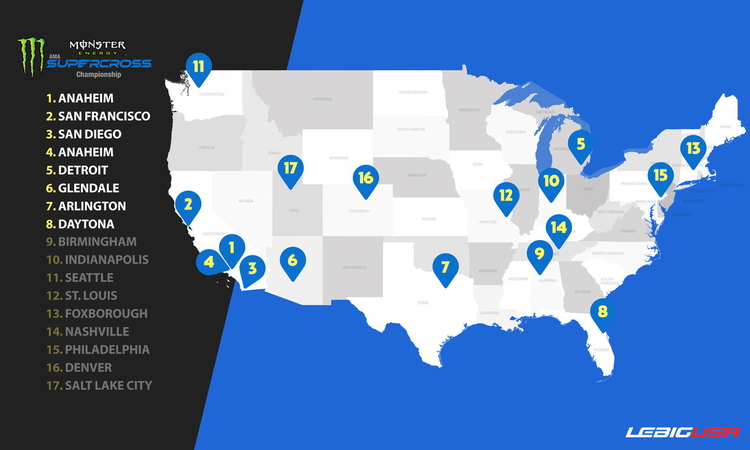 Les villes du Supercross US 2024 (1/2)