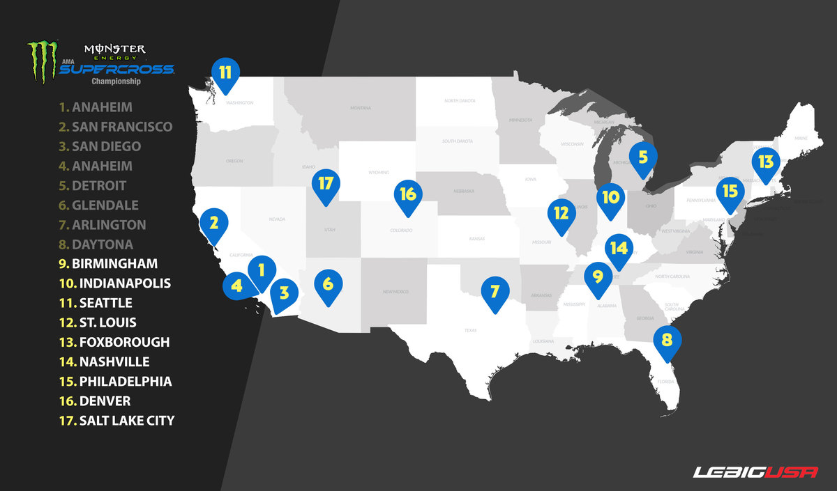 Les villes du Supercross US 2024 (2/2)
